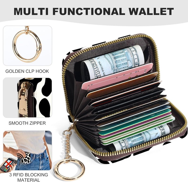 Luoycxy Credit Card Holder for Women,Small Rfid Wallet with Keychain Zipper,Cute PU Leather Card Case Wallet，Accordion Credit Card Wallets Gift,Milk Texture - Image 2